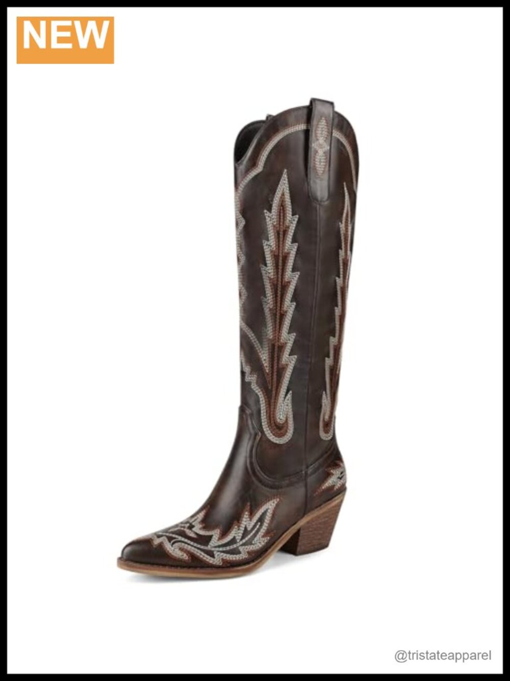 Women's Cowgirl Boots, Pointed Toe, Chunky Heel, Embroidered, Faux Leather